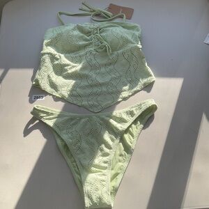 Samiol Tankini Set Large Green Lace Halter New
